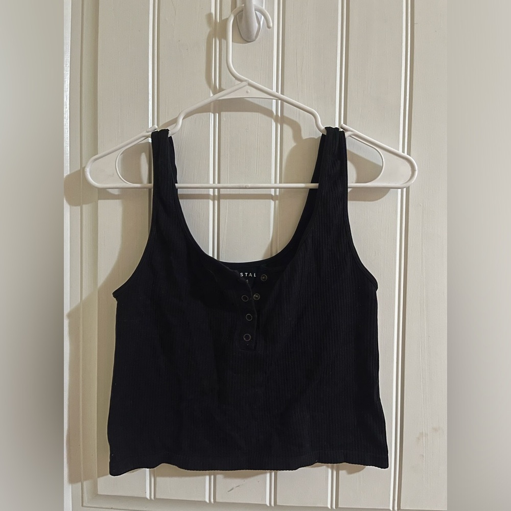 Black Ribbed Button Crop Top